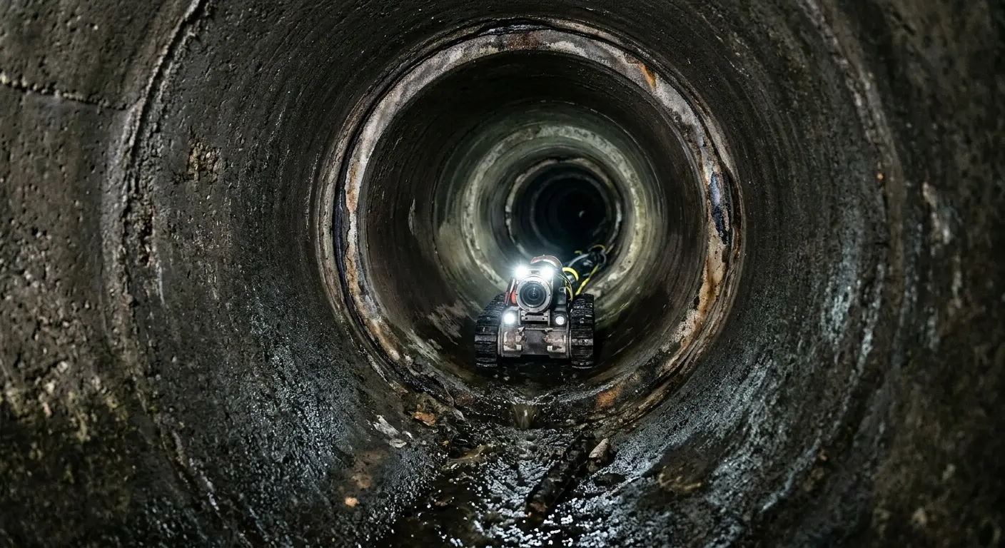 Robotic sewer camera inspecting pipe interior for Sewer Line Cleaning in Raynham